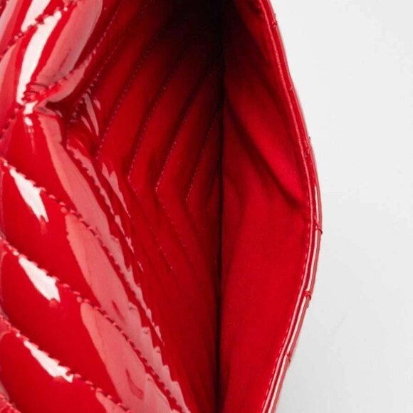 Chanel Red Chevron Quilted Patent Leather Classic Single Jumbo Flap Bag - Picture 9 of 10